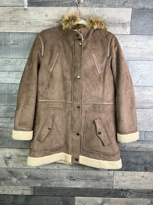 M&S Indigo Collection Damen Mantel Größe UK 12 Hellbraun Beige Lammfellimitat Wildleder