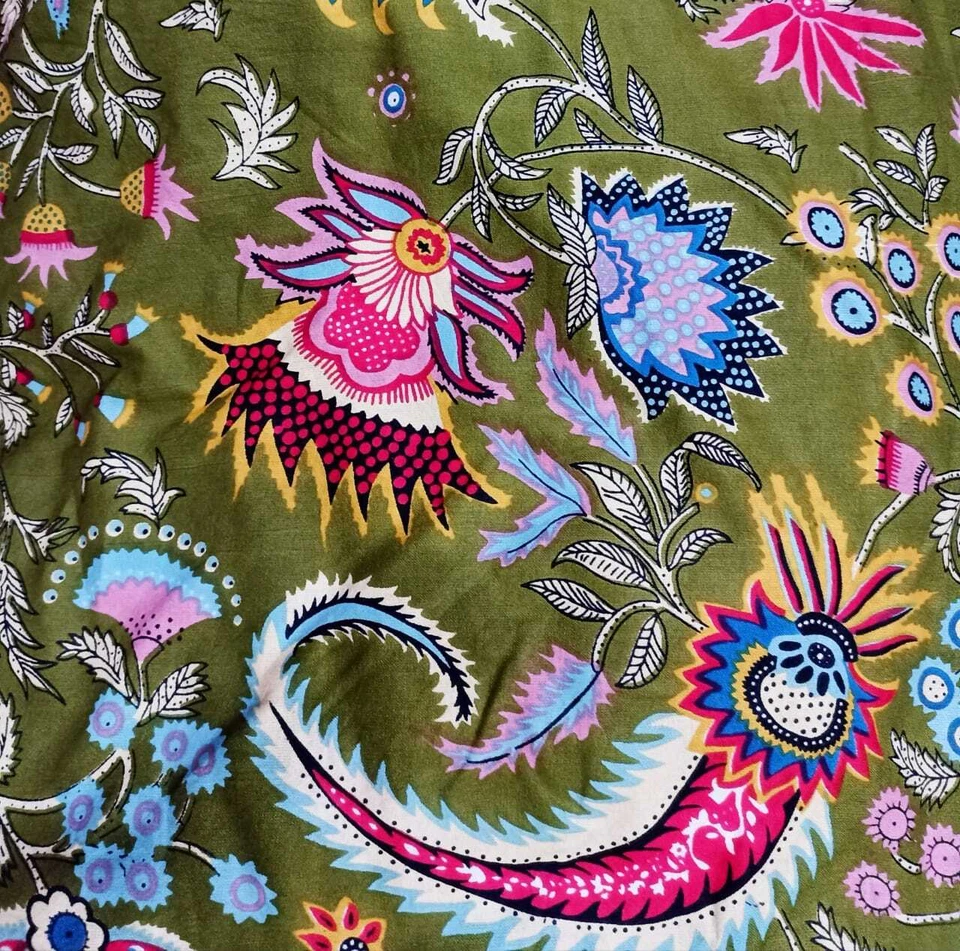 3 Yards Fabric Indian Green Floral Hand Block Print Cotton Fabric Sewing Fabrics - Image 2 of 3