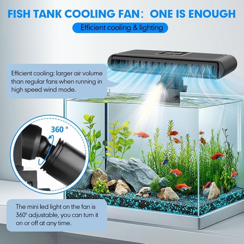 Hygger Aquarium Fish Tank Chiller Cooling Fan - Adjustable Speed & Spotlight - 第 2/7 張圖片