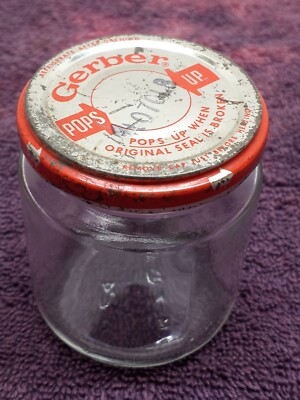 Vintage GERBER BABY FOOD GLASS JAR RED METAL CAP empty no label