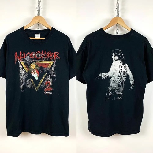 Alice Cooper I'll Bite Your Face Off Band short sleeve black 2 side shirt KV2979