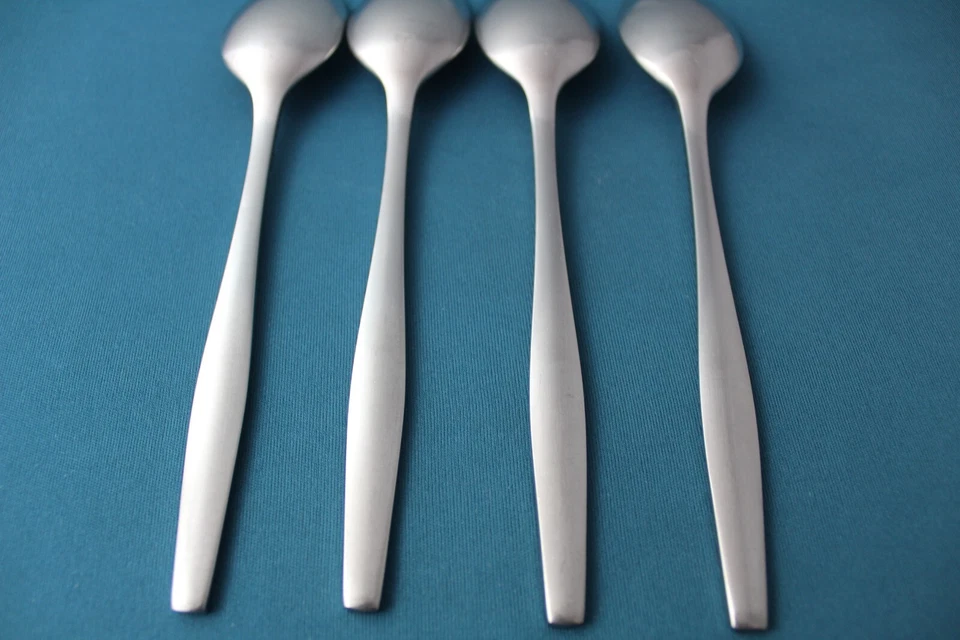 4 Place Oval Soup Spoons Dansk VARIATION V Satin IHQ Stainless Finland 8 1/8" - Image 4 of 4