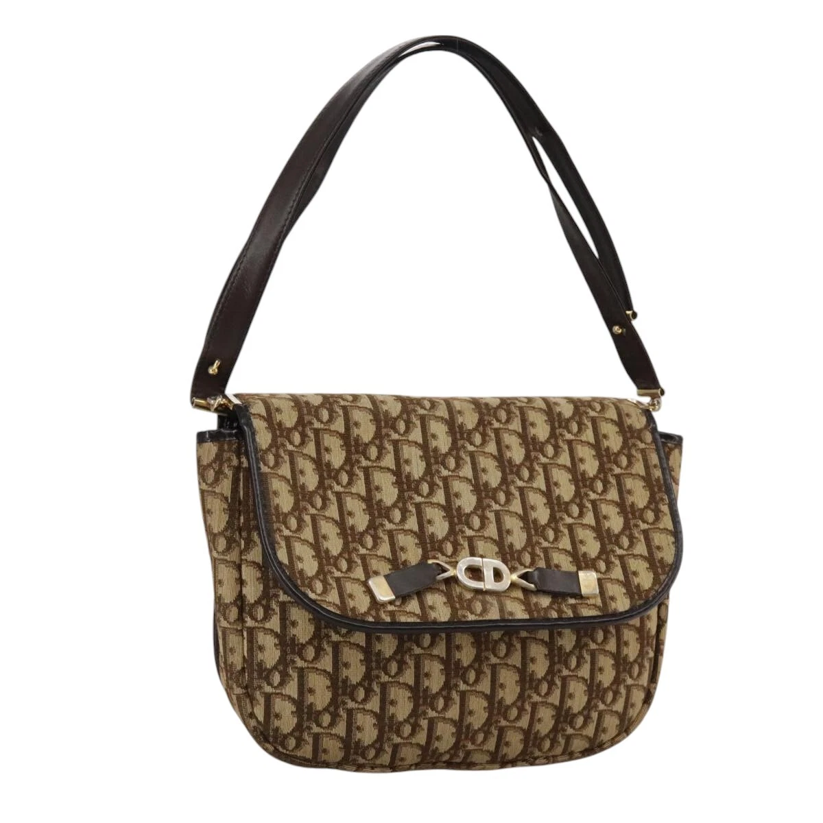 Sac bandoulière Christian Dior trotteur toile beige marron or authentique 110660