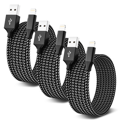 Nylon-Ladekabel USB-auf-iPhone-Schnellladekabel - Schwarz- Farben 3m - 3er-Pack