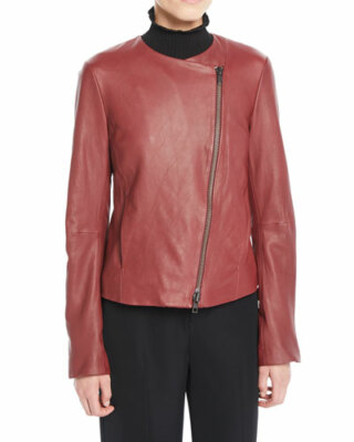 $995 NWT Vince Asymmetric Zip Collarless Leather Anise Jacket sz M