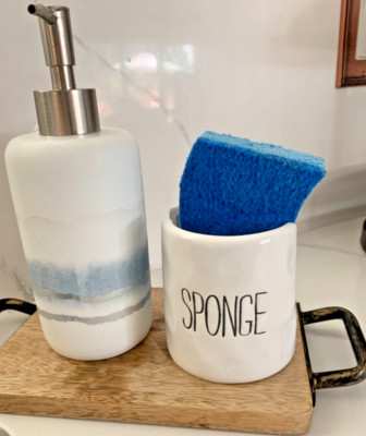 Ceramic Kitchen Sponge Holder Compatible With Rae Dunn Durable Countertop Mount
