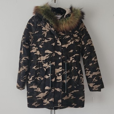 BNCI Boundless North Camouflage Camo Fur Trim Winter Parka Coat Jacket S  Nwt