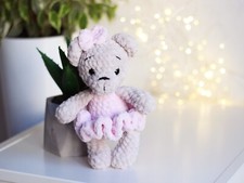 Small Crochet Teddy Bear Girl in Pink Dress   Handmade Plush Toy, Amigurumi bear