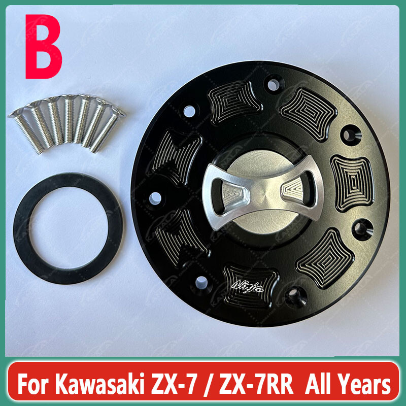 かな CNC Gas Cap Fuel Oil Tank Cover Keyless Racing For Kawasaki ZX7/ZX