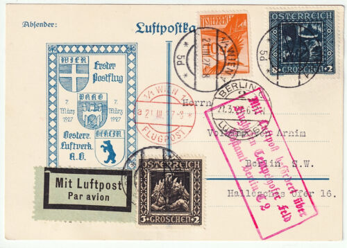 Österreich Luftpost Erstflug Wien - Berlin 1927 - Bild 1 von 1
