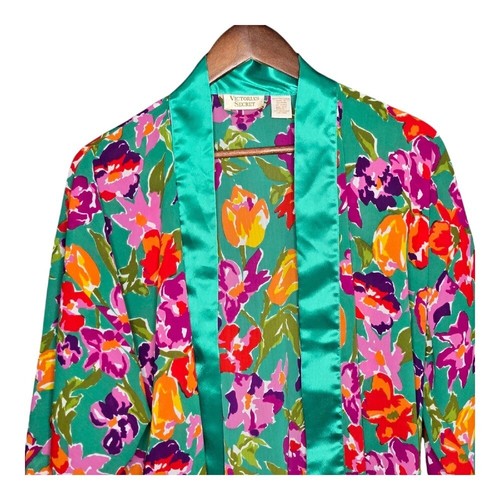Victoria's Secret Gold Label Vintage Floral Robe Green One Size Fits All Flaw - Picture 3 of 7