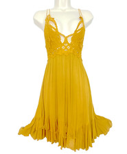 Yellow FREE PEOPLE Adella dress XS mini lace slip sundress sleeveless boho