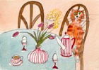 ACEO Original  watercolor Painting OOAK funny cats feline ,breakfast, signed