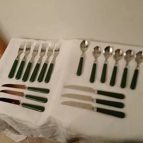 Gibson Green Handle Stainless Flatware Silverware 18 Pc Set spoons forks knives