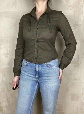 Max Mara Weekend Vintage Cotton Brown Floral Blouse Women's Shirt Size S