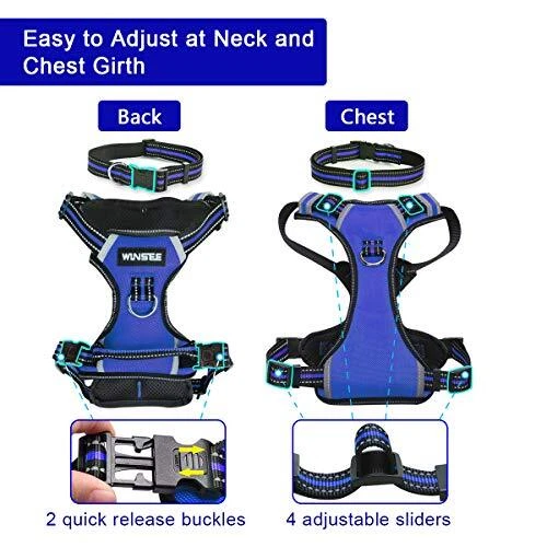 Dog Harness No Pull, Pet Harnesses with Dog Collar, Adjustable XL Blue