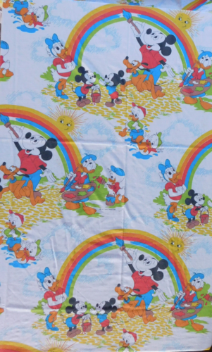 VTG Disney Mickey Mouse Donald Duck Rainbow Paint Twin Flat Sheet + Pillowcase - Foto 1 di 9