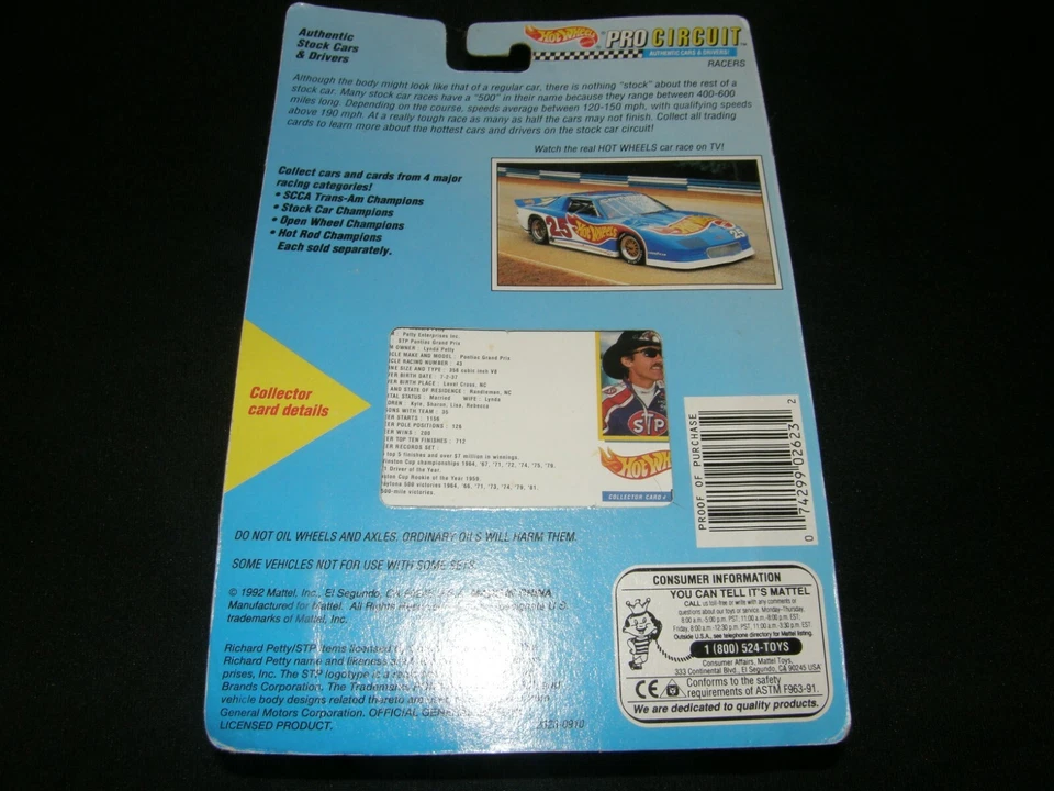 1992 年美泰风火轮专业 CIRCUIT NASCAR RICHARD PETTY STP 43 / 全新未拆封 — 第 4/4 张图片