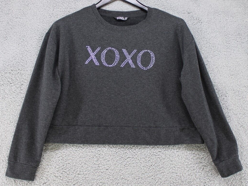 XOXO Top Women's Size Small Cropped Sweater Long Sleeve Charcoal Round Neck