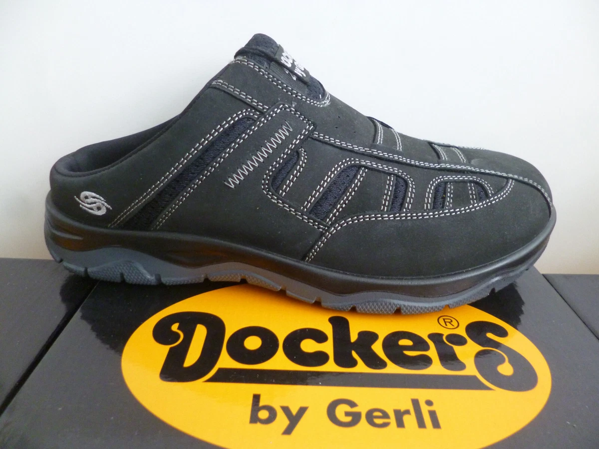 Dockers Herren Clogs Pantolette Pantoletten Schuhe Leder schwarz 52HU003
