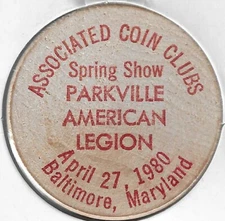 1980 Associated Coin Club Spring Show, Baltimore, Maryland, Token, Wooden Nickel