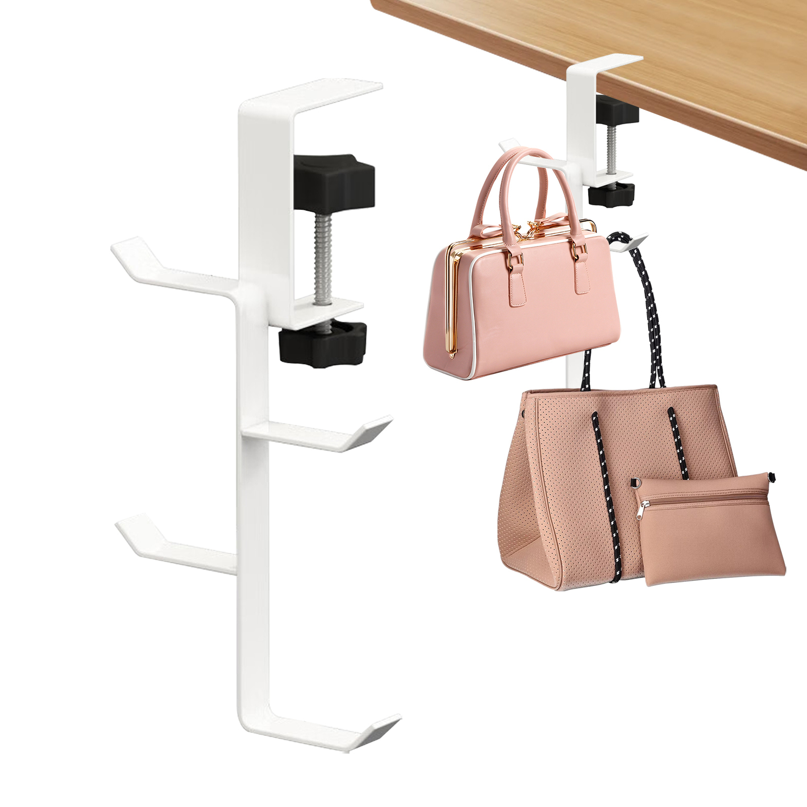 1PC Stand Up Desk Hook Desk Bag Holder Schoolbag Hook No Drilling Clamp-On