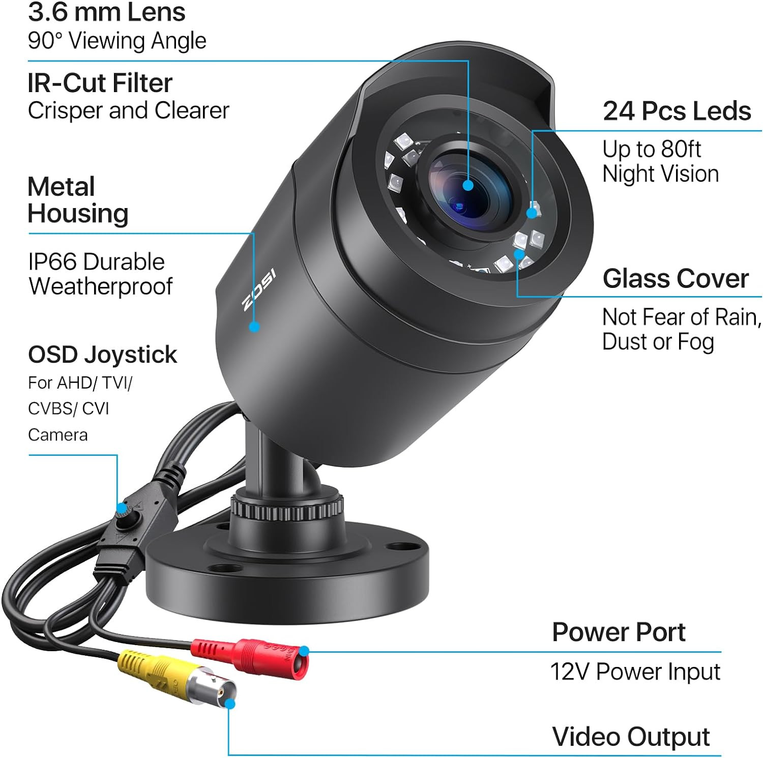 2.0MP 1080P 1920TVL Outdoor Indoor Security Camera,Hybrid 4-In-1 TVI/CVI/AHD/CVB