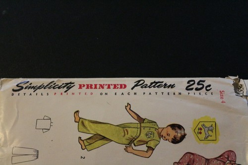 Vtg Simplicity Pattern #3377 1940s Baby Clothes Infants PJs 25 cents size 4 J ! - Picture 2 of 6