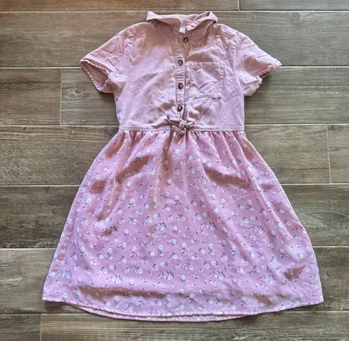 Girls Wonder Nation Short Sleeve Button Pink Floral White Dress Button Size 7/8