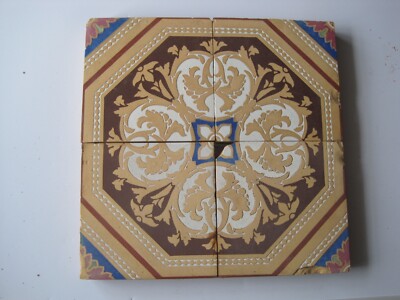 SELTENE ANTIKE VIKTORIANISCHE MINTON 6 ZOLL ENKAUSTIK 4 FLIESEN MEHRFARBIGE PLATTE UM 1835-45