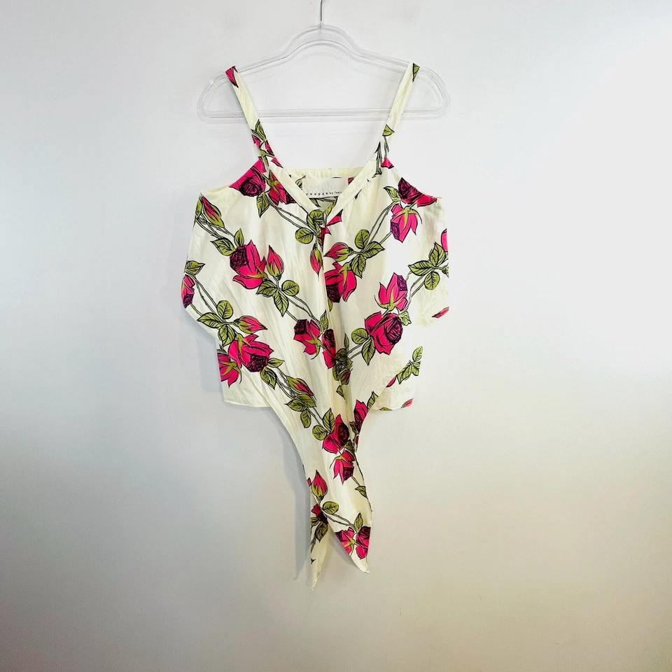 Top Camisola Cooper By Trelise Talla 12 M Blanco Rosa Floral Algodón Corbata Frontal Foto 2 de 4