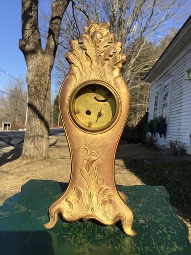 ANTIQUE CLOCK JENNINGS BROTHERS 1902 GILT METAL ART NOUVEAU “STAG”{NON WORKING} - Picture 10 of 22