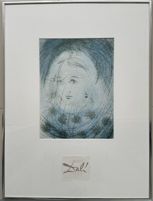 Salvador Dali Offsetdruck Porträt von Marguerite, signiert, hinter Glas gerahmt.