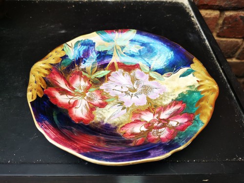 MALING WARE GLÄNZENDE PFINGSTROSENSCHALE MIT VERGOLDETENGRIFFEN, SEHR SELTEN 20,5 X 5CMS - Bild 2 von 7
