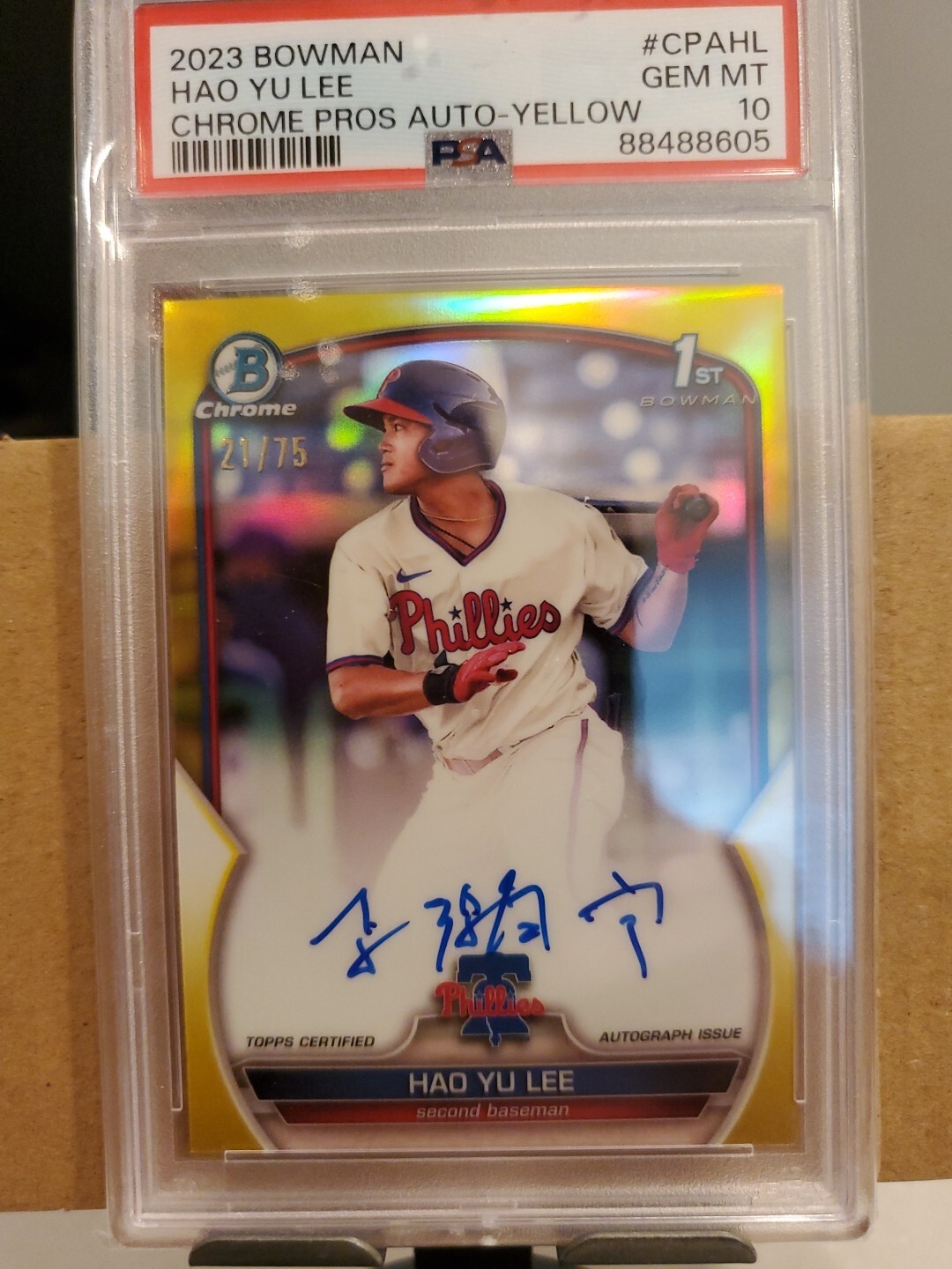 2023 Bowman Chrome Hao Yu Lee Bowman 1st Yellow On-Card Auto /75 PSA 10 GEM MINT
