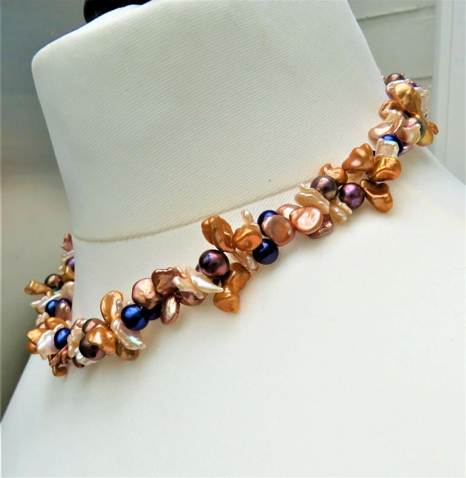 Keshi Perlen Kette Süßwasser Perlen Kette Unikat Perlenkette handgefertigt 5037 - Bild 4 von 4