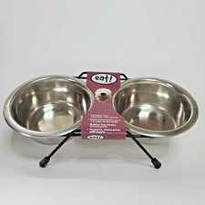 Pet Bowls Set of 2 Food Water Bowl Stainless Steel Rubber Slip Proof Bottom NEW