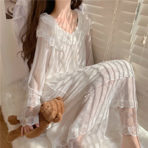 Women Lace Princess Dress Japanese Cute Nightdress Sleepwear Sweet Mori Girls - Picture 9 of 9