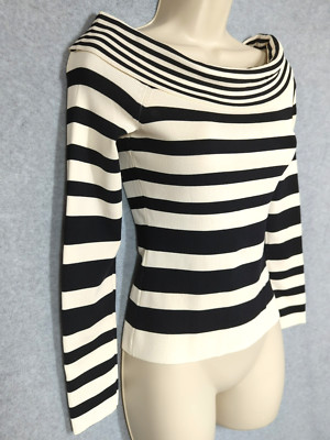 White House Black Market WHBM Off Shoulder Top XS Blk White Stripe Yachty Classy