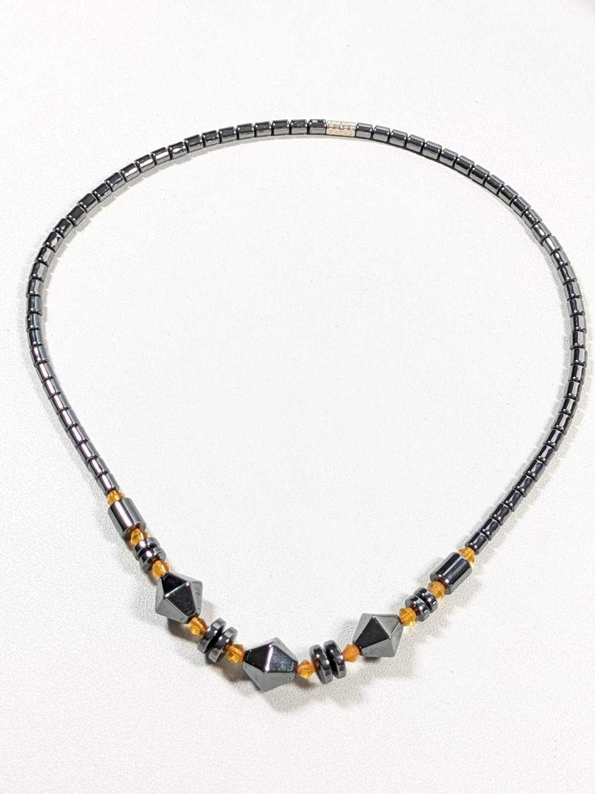 Gunmetal Gray Hematite Stone Bead Brown Glass Statement Necklace 18 inch eBay