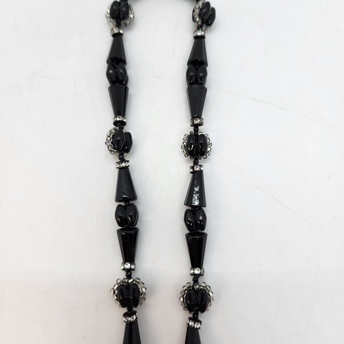 Signed Miriam Haskell Choker Necklace Black Glass Crystals Rhinestone Rondelles - Picture 5 of 22