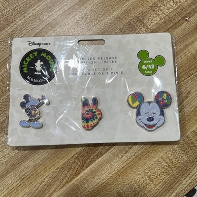 Disney Store Mickey Mouse Memories June 2018 6 of 12 Pin Set NEW Tie Dye Peace