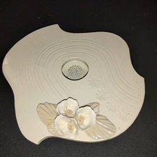Artist Signed Floral Art Pottery Elegant 3D Handmade White Flower Frog