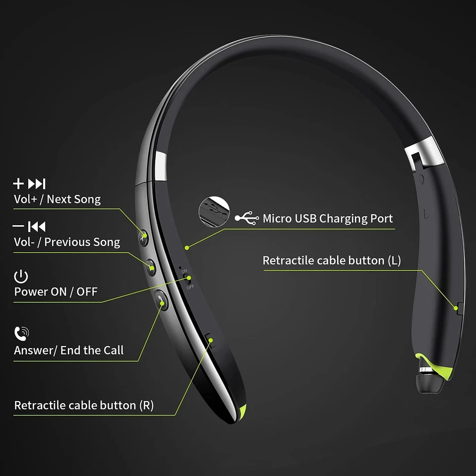 Bluetooth Headset, 2025 Upgraded Neckband Bluetooth Headphones with Retractable - Image 3 of 4