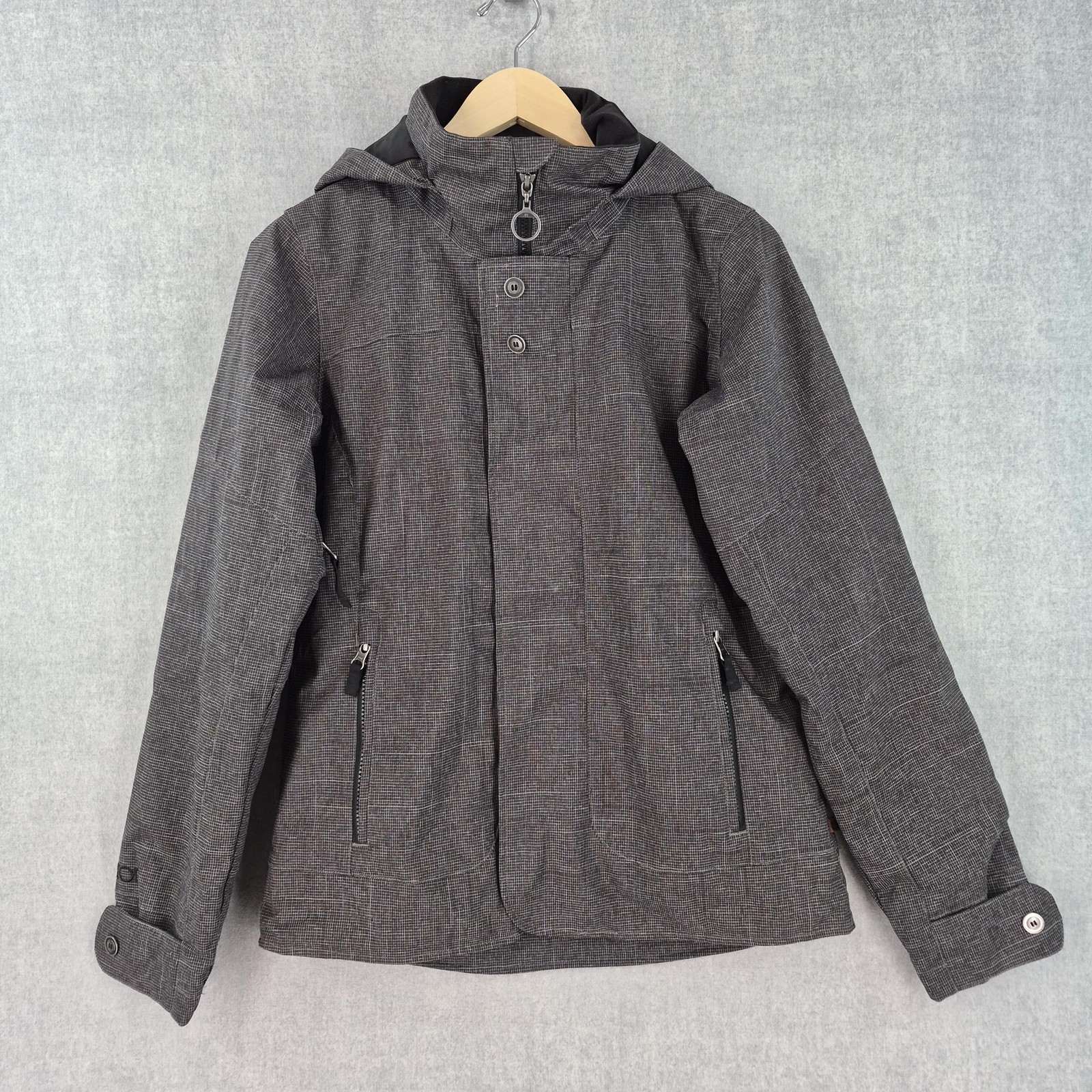 Burton Jacket Mens Small Gray DRYRIDE Hooded Insulated Ski Snowboarding Plaid
