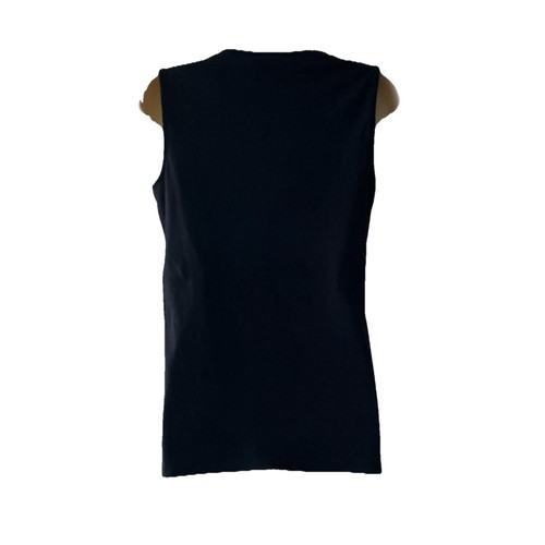 New York and Co. Damen Top Bluse schwarz Overlay drapiert transparent ärmellos M - Bild 2 von 8