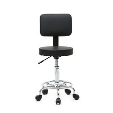 PU Leather Round Rolling Stool with Backrest Salon Stool Height Adjustment-Black