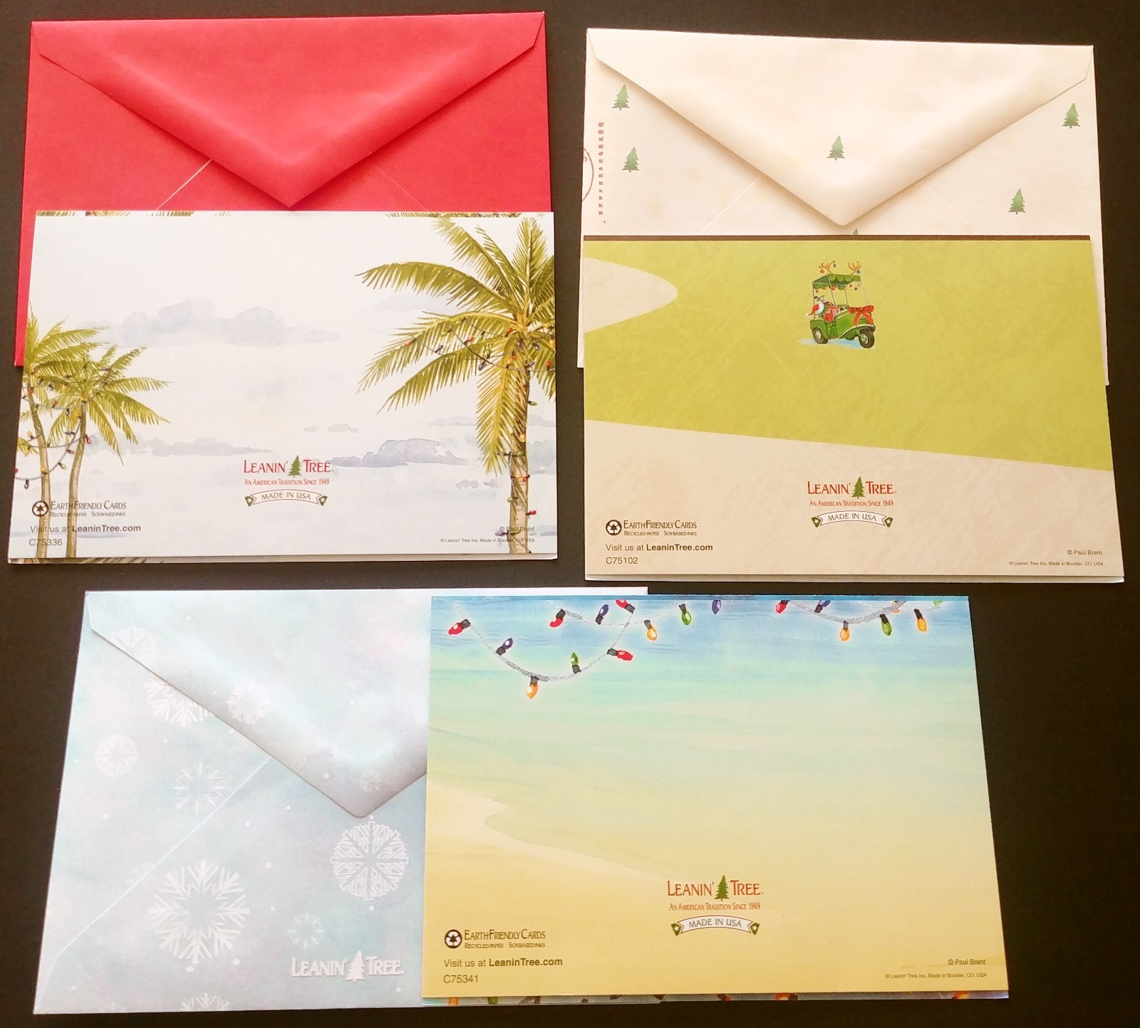 "Flamingo-Rolling", (3) Leanin Tree Christmas, New Yr Cards, New & (3) Envelopes