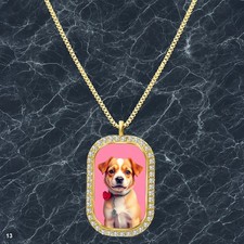 Stunning Cute Dog Puppy Pendant Necklace Printed Design Charming Gold Tone Best