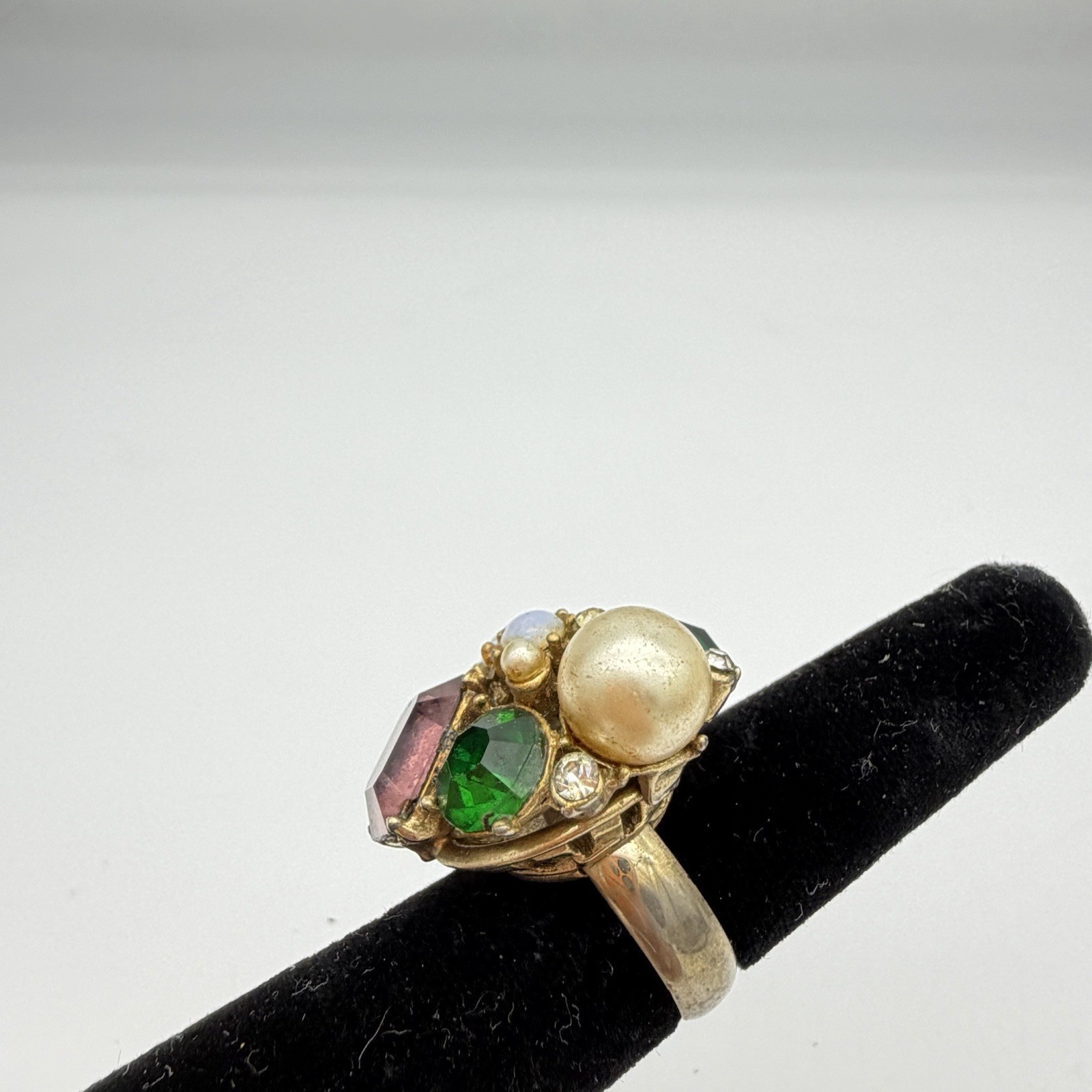 Vtg Rhinestone Ring Silver Tone Multicolored Clus… - image 4